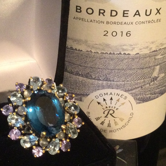 ⭐️ONE OF A KIND ⭐️Genuine London Blue Topaz with Tanzanite & Moonstone Ring - Picture 14 of 15